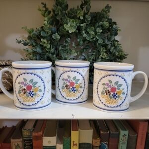 Set (3) Country Fruit Basket Floral Vintage Japan Coffee Mugs